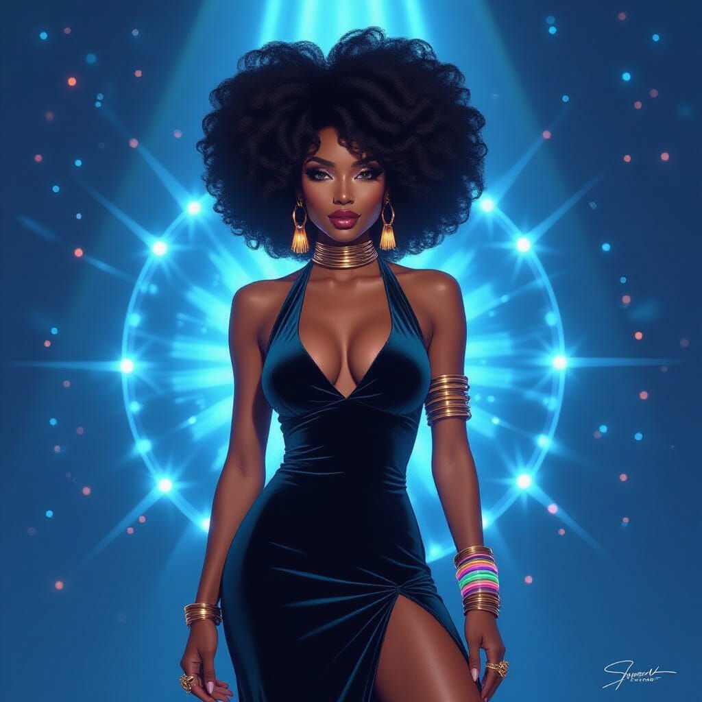 Cosmic Kaleidoscope: Black Woman in Electric Blue and White