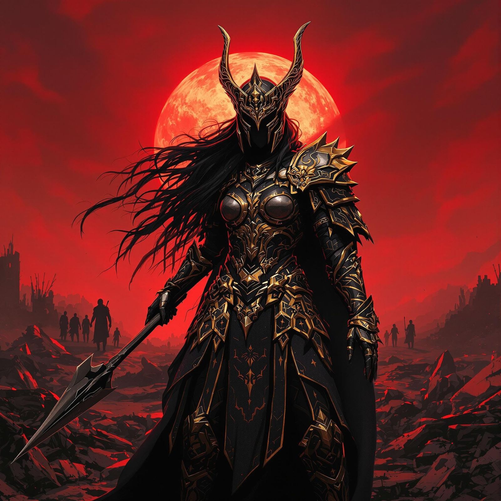 Valkyrie Oversees Battlefield at Sunset