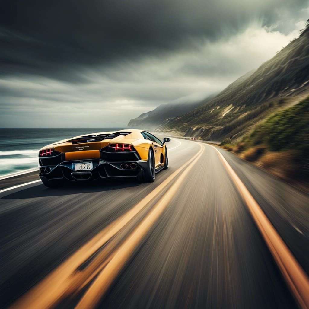 Hyperrealistic Lamborghini Races Down Coastal Highway