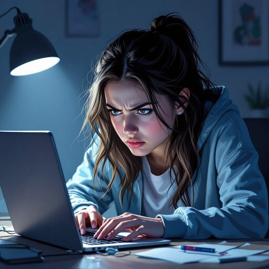 Angry Teen Girl Isolated by Lack of Email Account