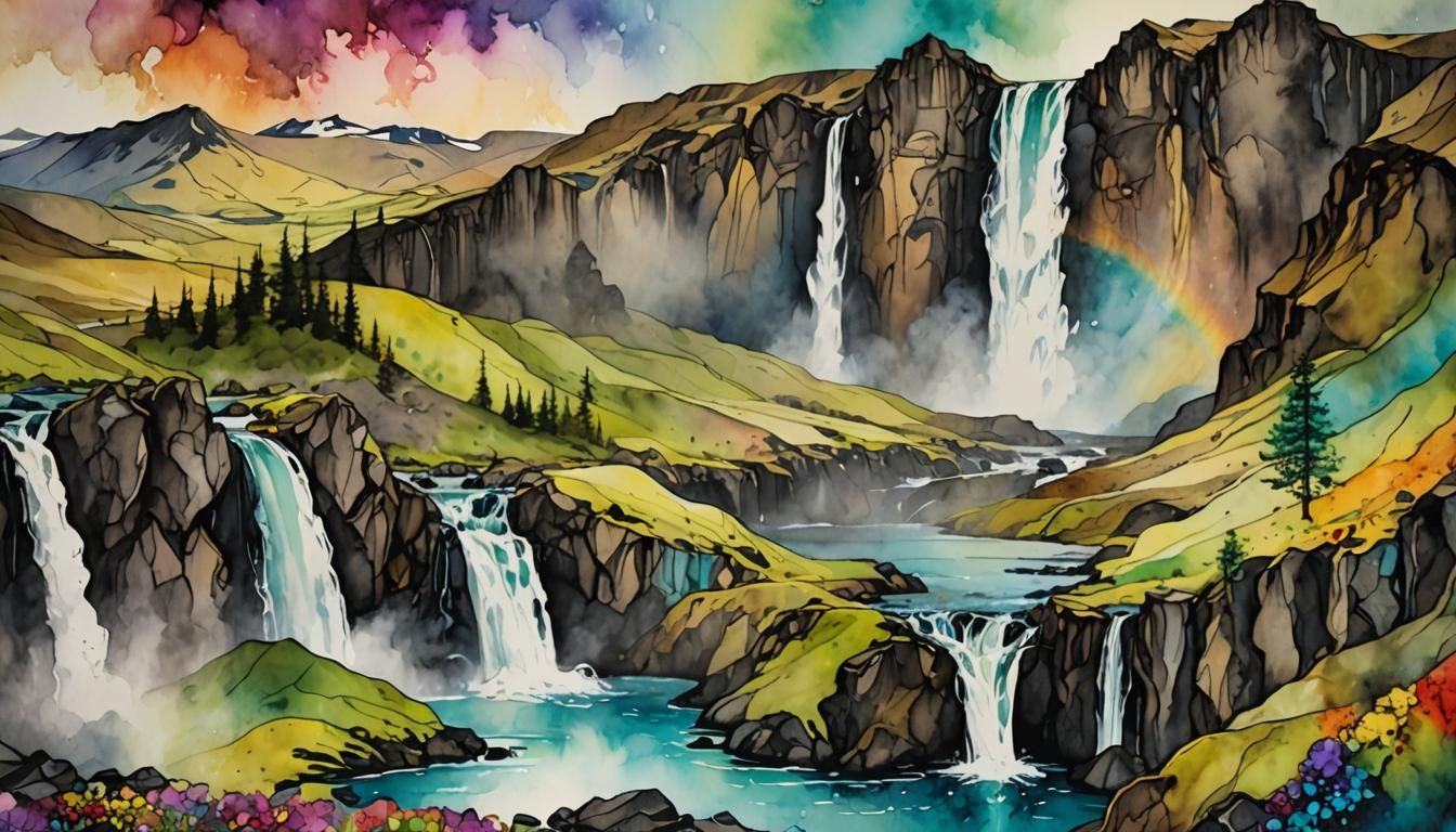Icelandic Landscape in Alcohol Ink Art
