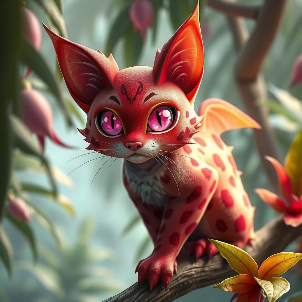 Majestic Dragon Fruit Cat in Vibrant Jungle Scene, 3D Realis...