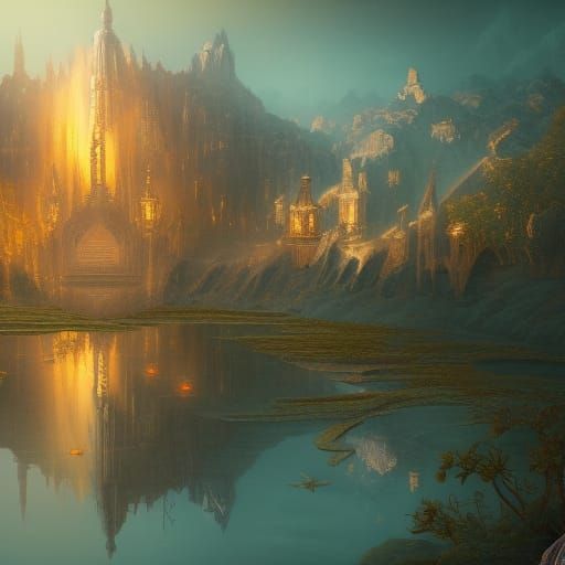 Fantastical Vintage Mirror in Detailed Matte Painting