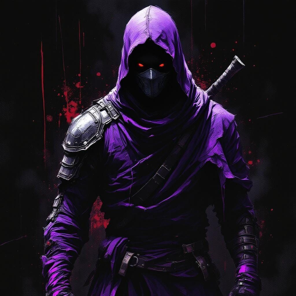 Ninja Assassin in Ink Painting Style