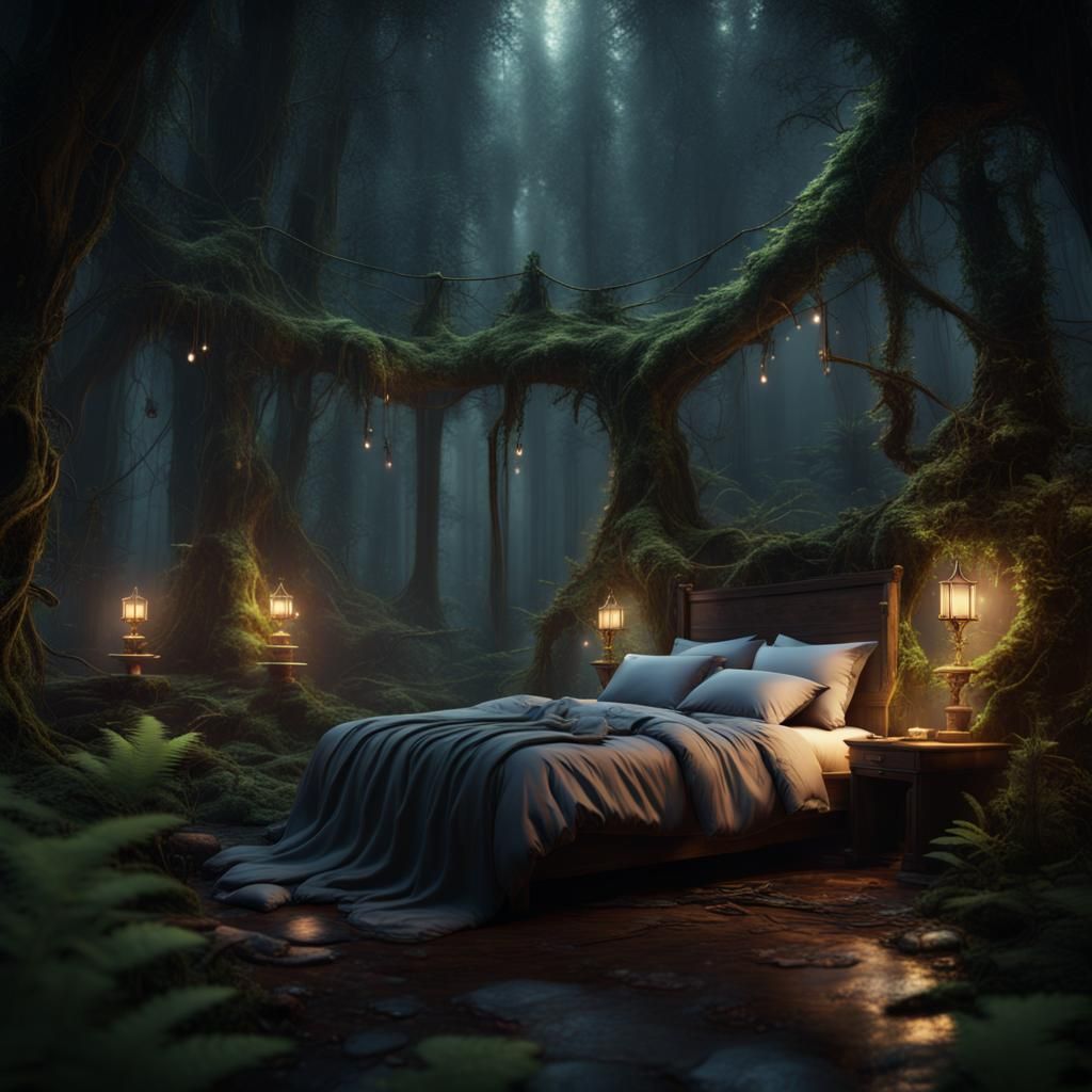 Enchanted Forest Bed with Ghost Lights