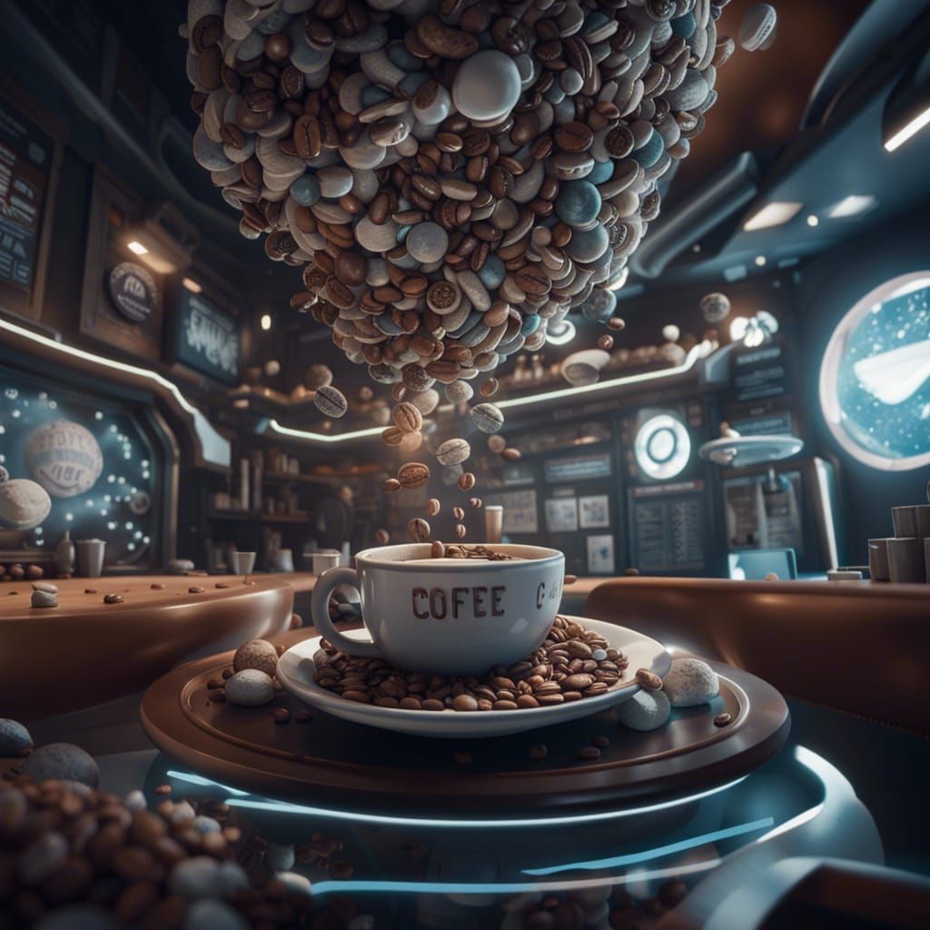 Zero Gravity Coffee Shop: Digital Sci-Fi Art