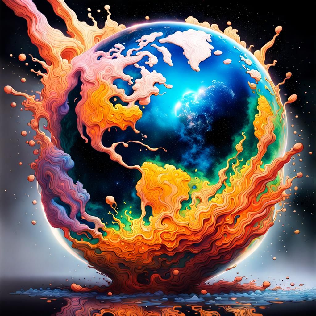 Glass Earth Exploding into Galaxy in Graffiti Art Style