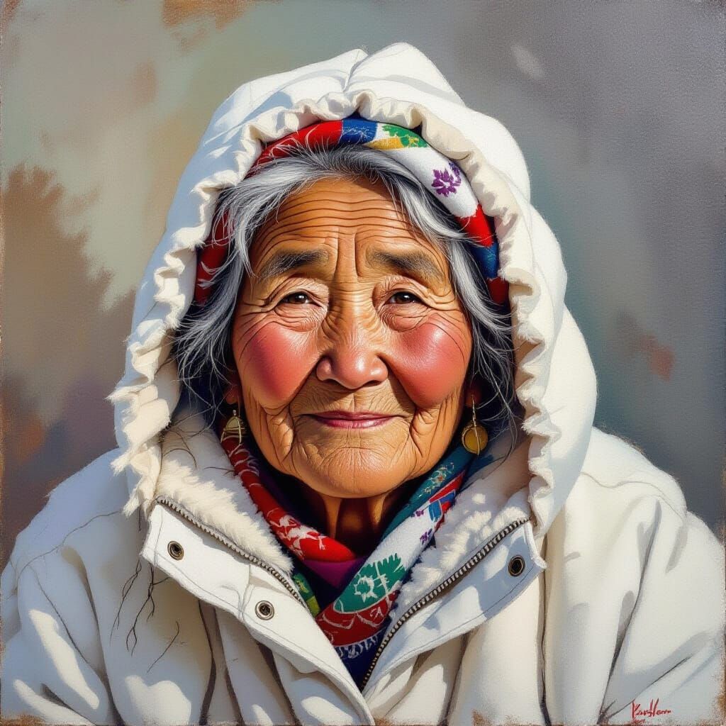 Eskimo Woman Portrait in Expressive Realism