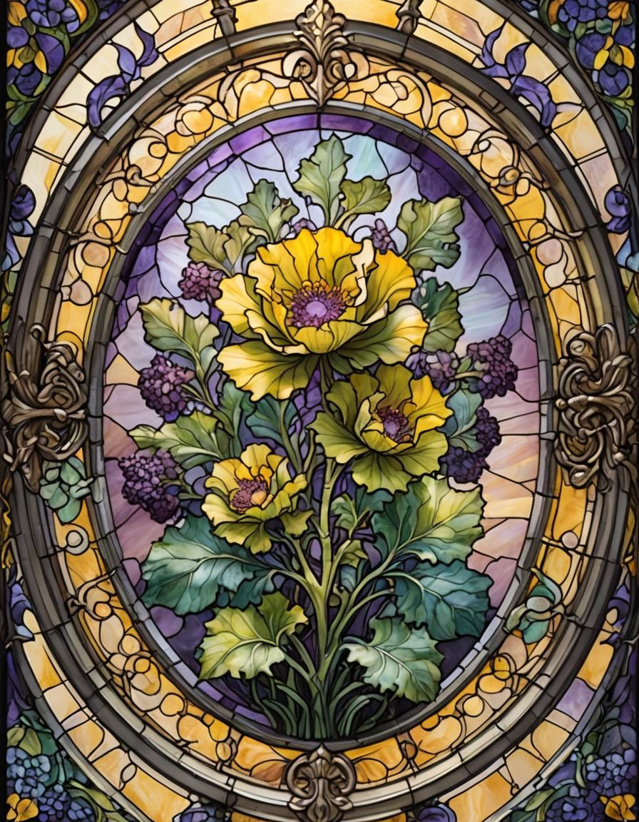 Stained Glass Kale Flower in Dreamy Light