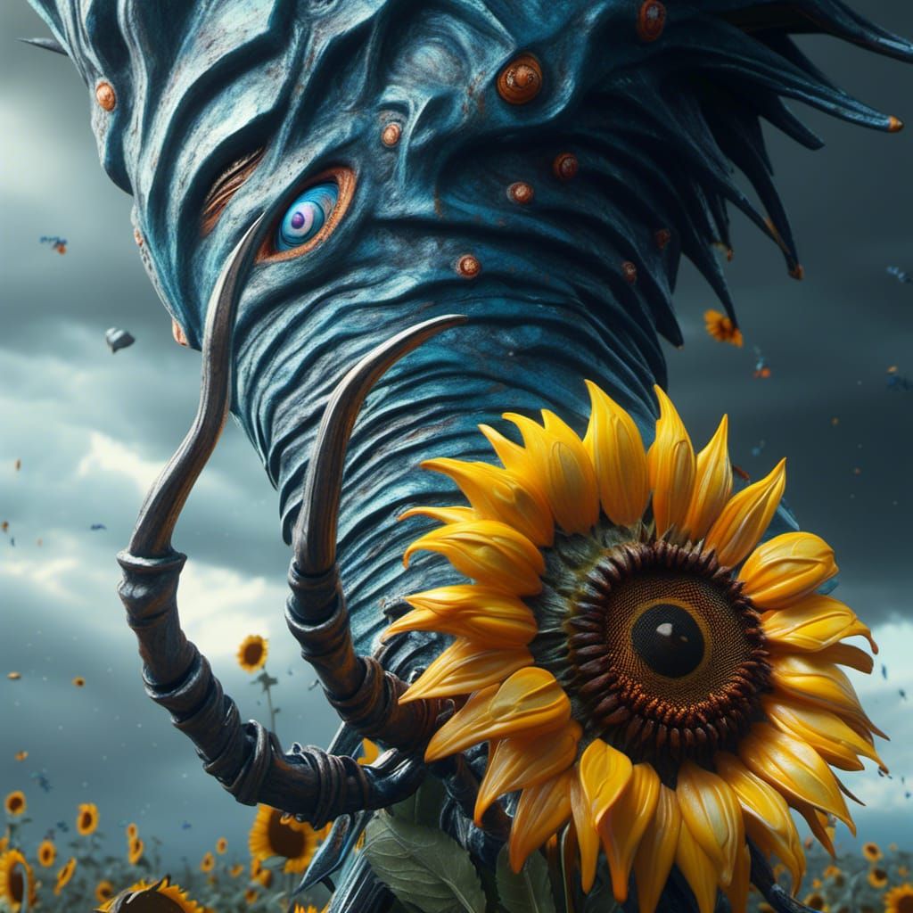 Clawed Tornado with Sunflower in Dark Fantasy Art