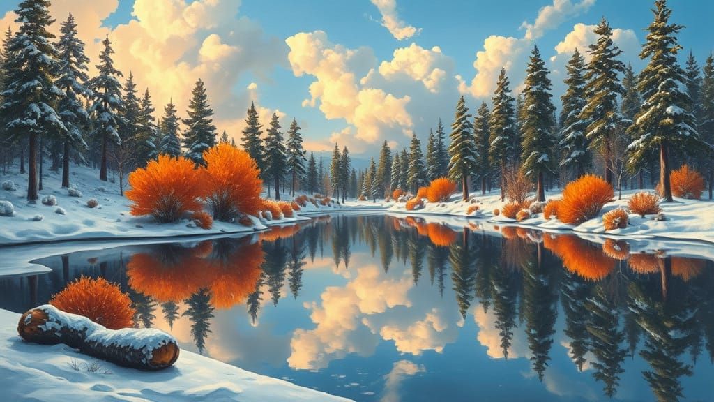 Winter-Desert Fusion: A Dreamlike Impressionist Forest