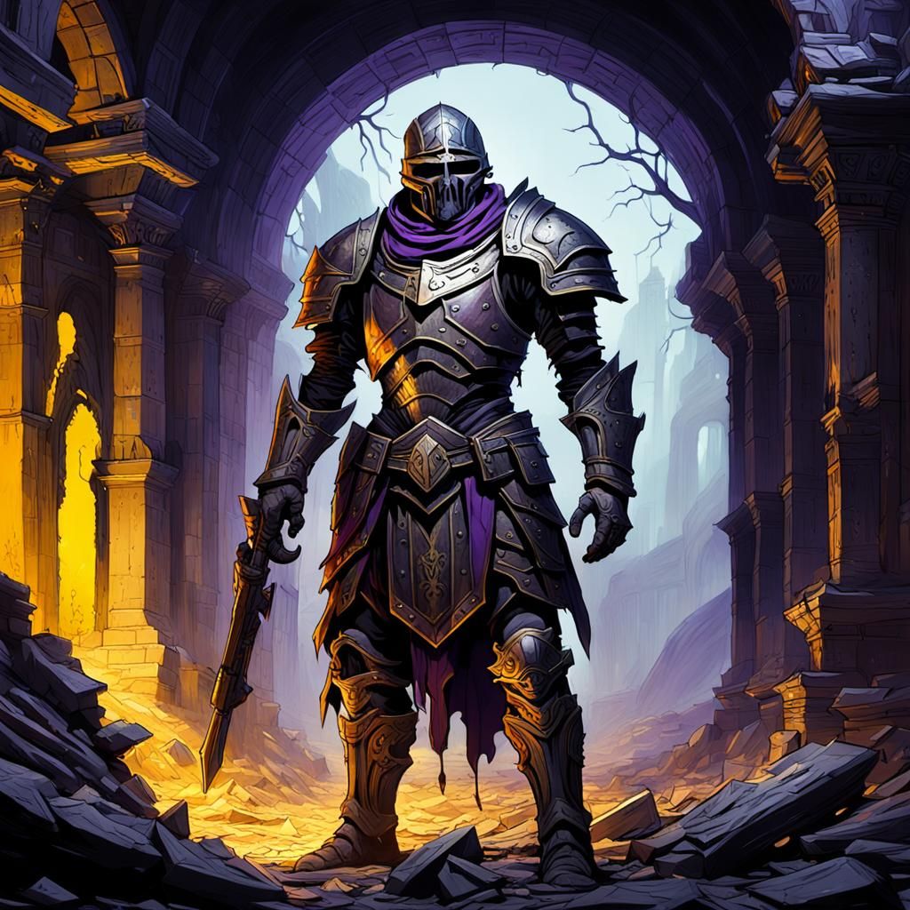 Fallen Warrior in Ruined Armor, Dark Fantasy Art