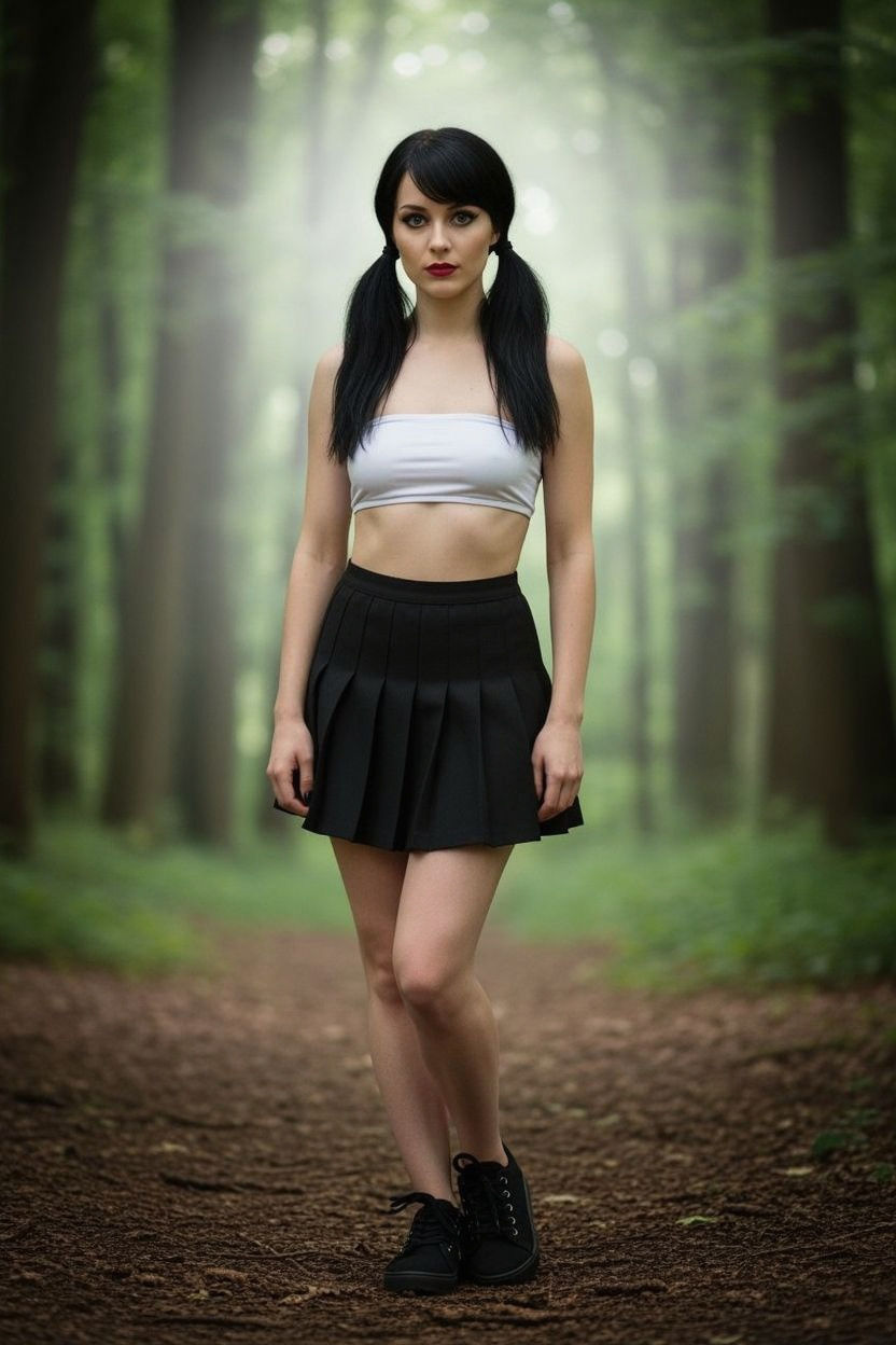 Girl in Pigtails Portrait in Mystical Forest