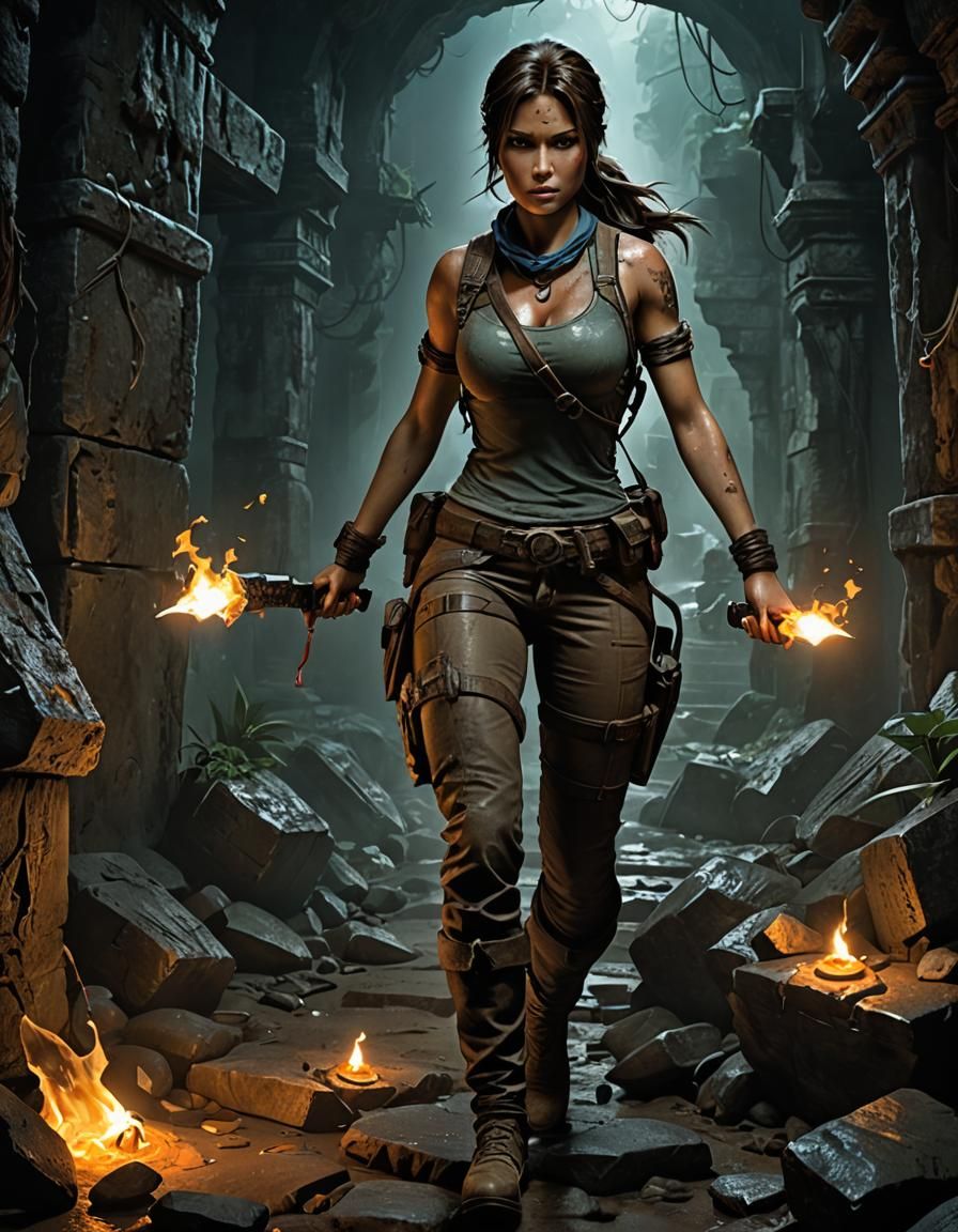 Dynamic Tomb Raider Action Figure in Eerie Dungeon