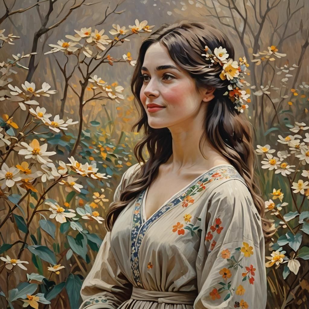 Portrait of a Beautiful Brunette with Autumn Flowers
