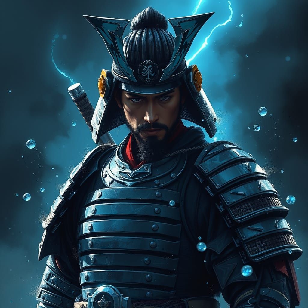 Cyberpunk Samurai in Digital Dreamscape