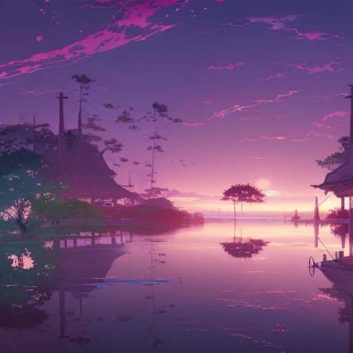 Savannah Lagoon Village at Twilight: Art Nouveau Solarpunk