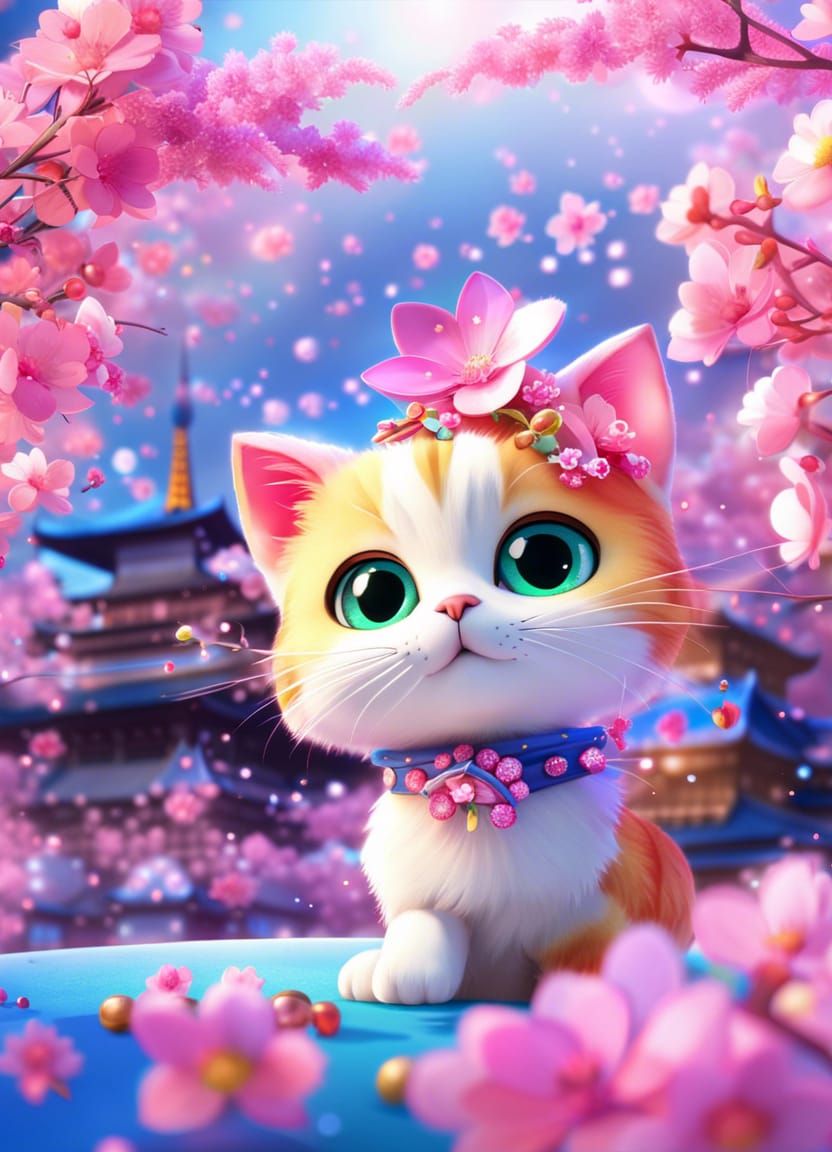 Kitten’s first cherry blossoms