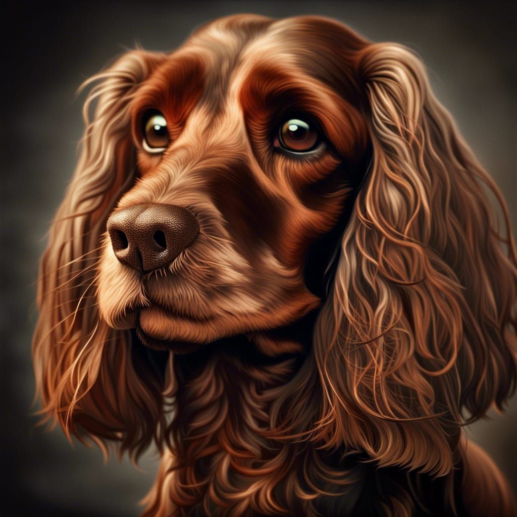 Happy Skinny Cocker Spaniel with Brown Fur