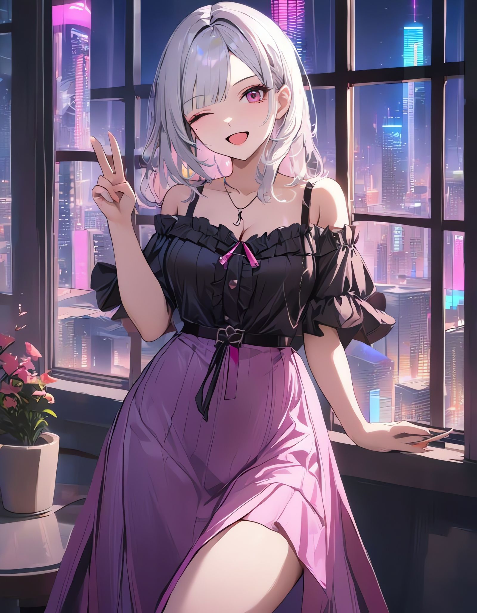 Girl in Pink Eyes Glances at Cityscape