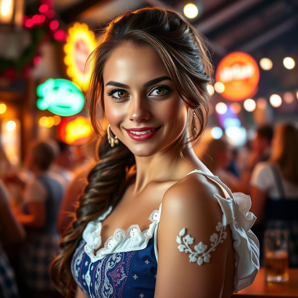 Bavarian Girl in Mini Dirndl at Oktoberfest