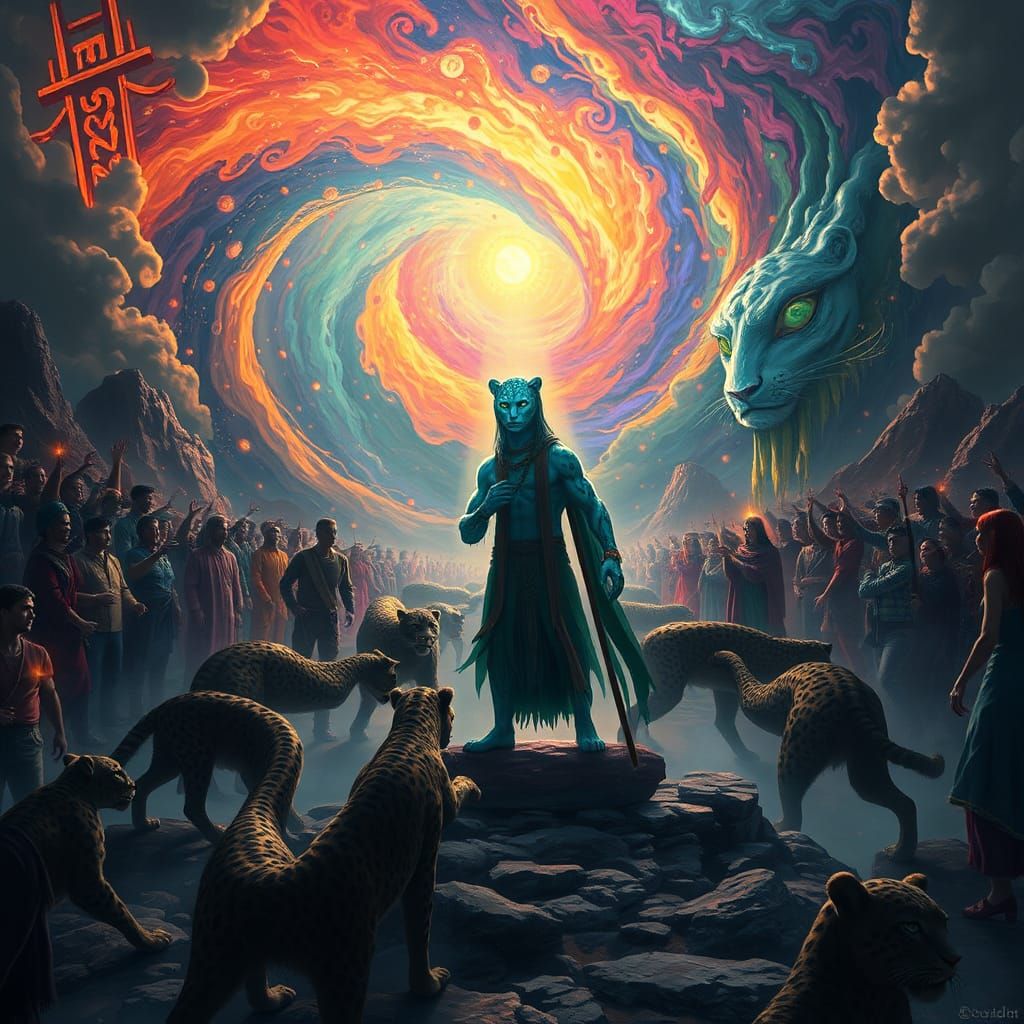 Leopard Shaman in Mystical Realm, Digital Matte Painting