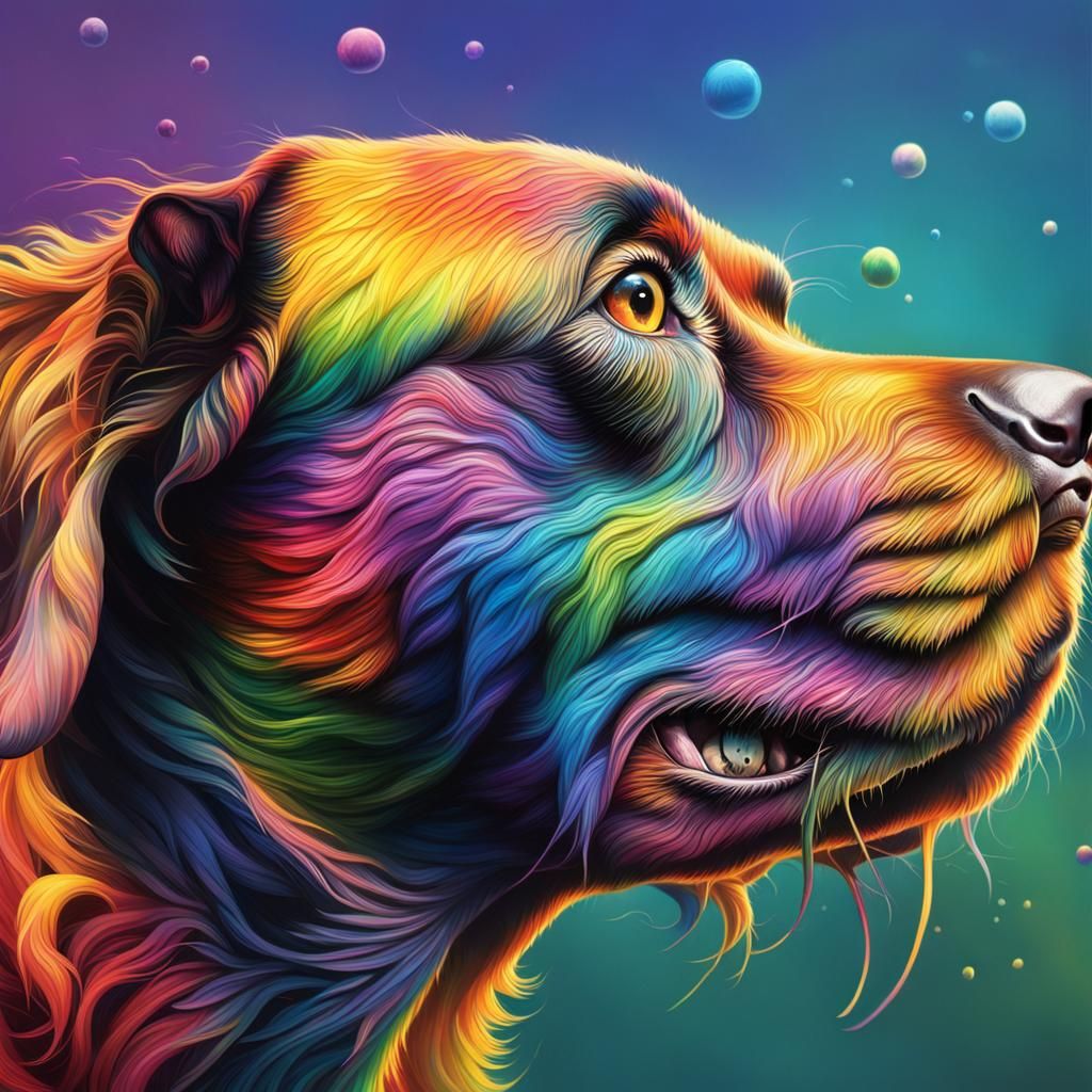 Hyperrealistic Rainbow Dog in Splash Art Style