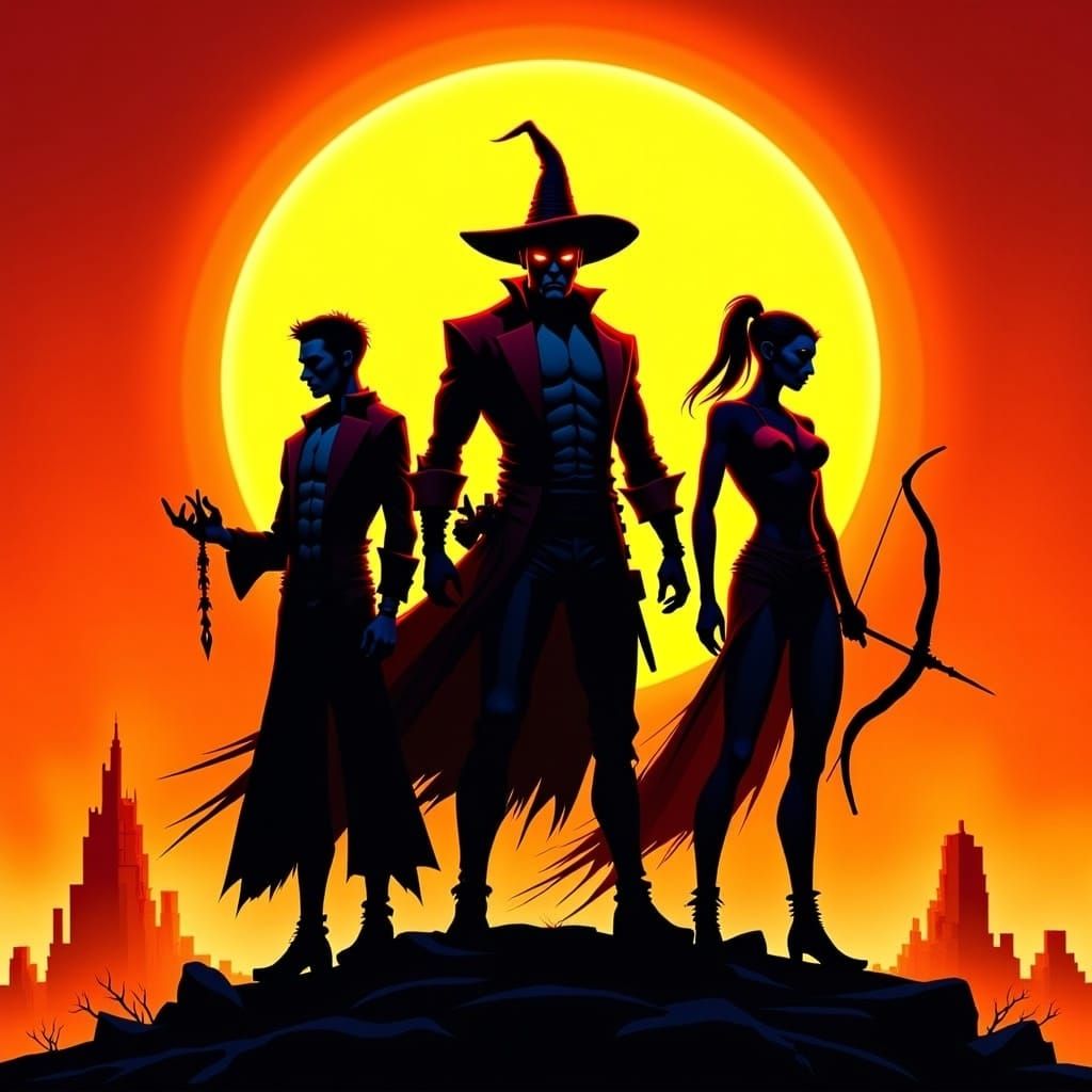 Adventurers Against Blazing Sun in Darkest Dungeon Style