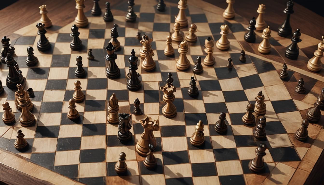 Chessboard Mid-Game: Knight's Attack in Analog Style