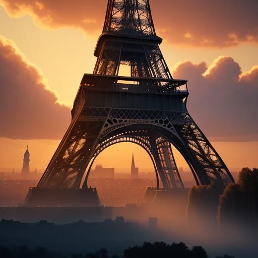 Eiffel Tower Shines at Dusk: Fantasy Concept Art