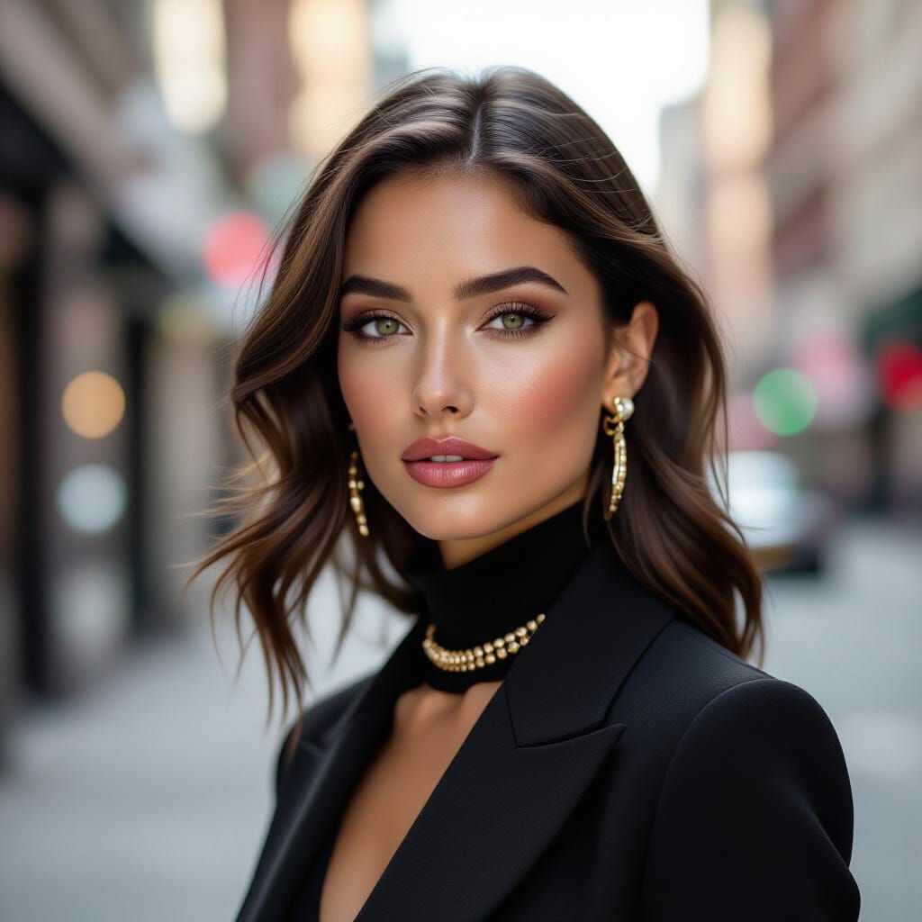 Fashionable Woman Posing in Urban Cityscape