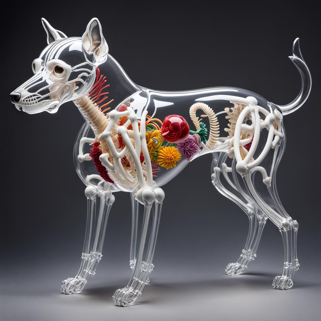 Transparent dog as balloon-like sculpture in the style of Je...