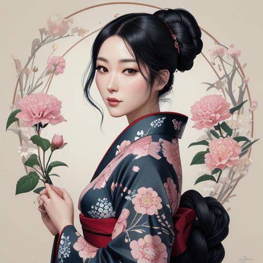 Traditional Japanese Beauty in Modern Kimono Attire