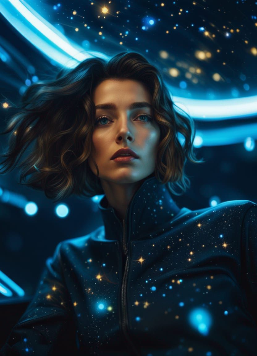 Cyberpunk Woman in Space, Ethereal Photography