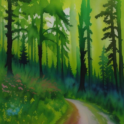 Abstract Gouache Painting in Himmelblau, Hellgrün und Zitron...