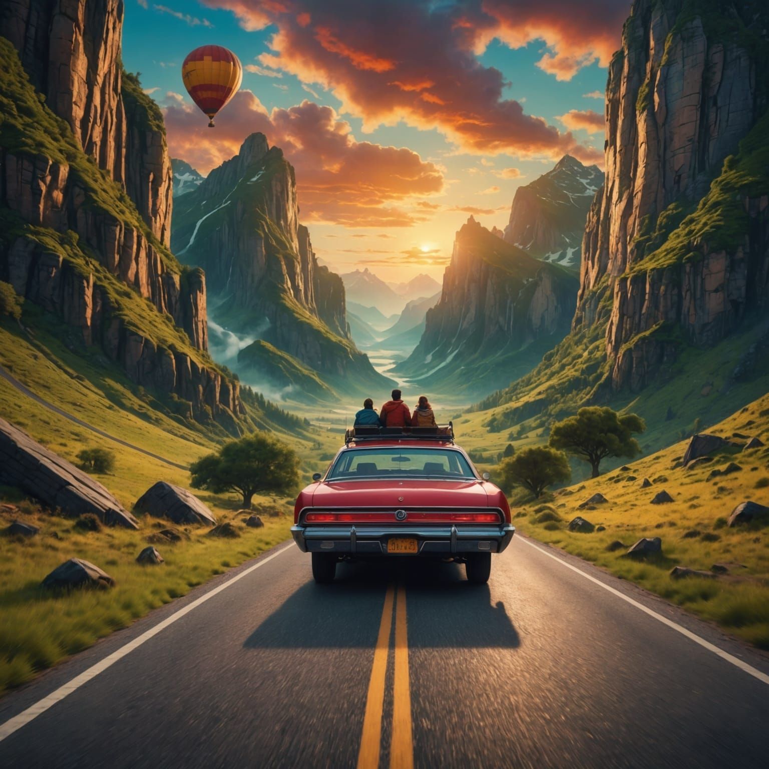 Colorful Family Roadtrip in Epic Digital Painting