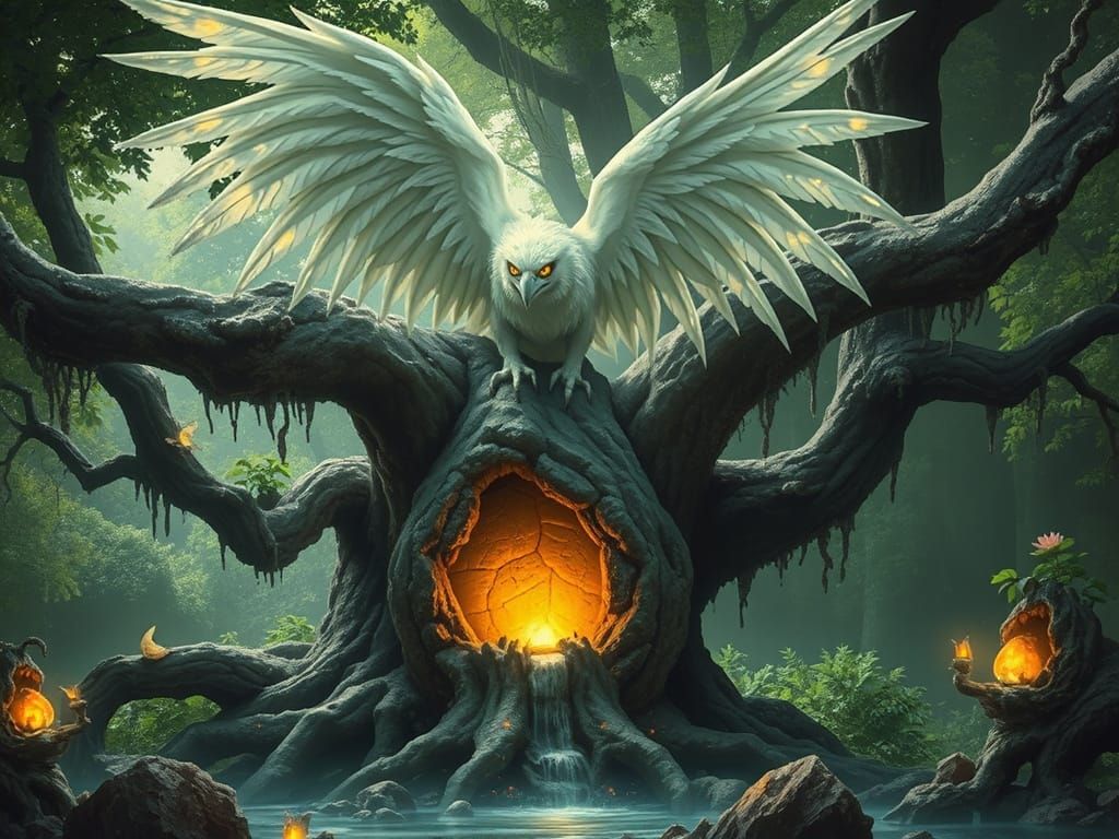 Ethereal Griffin Guarding Portal in Dark Fantasy Style