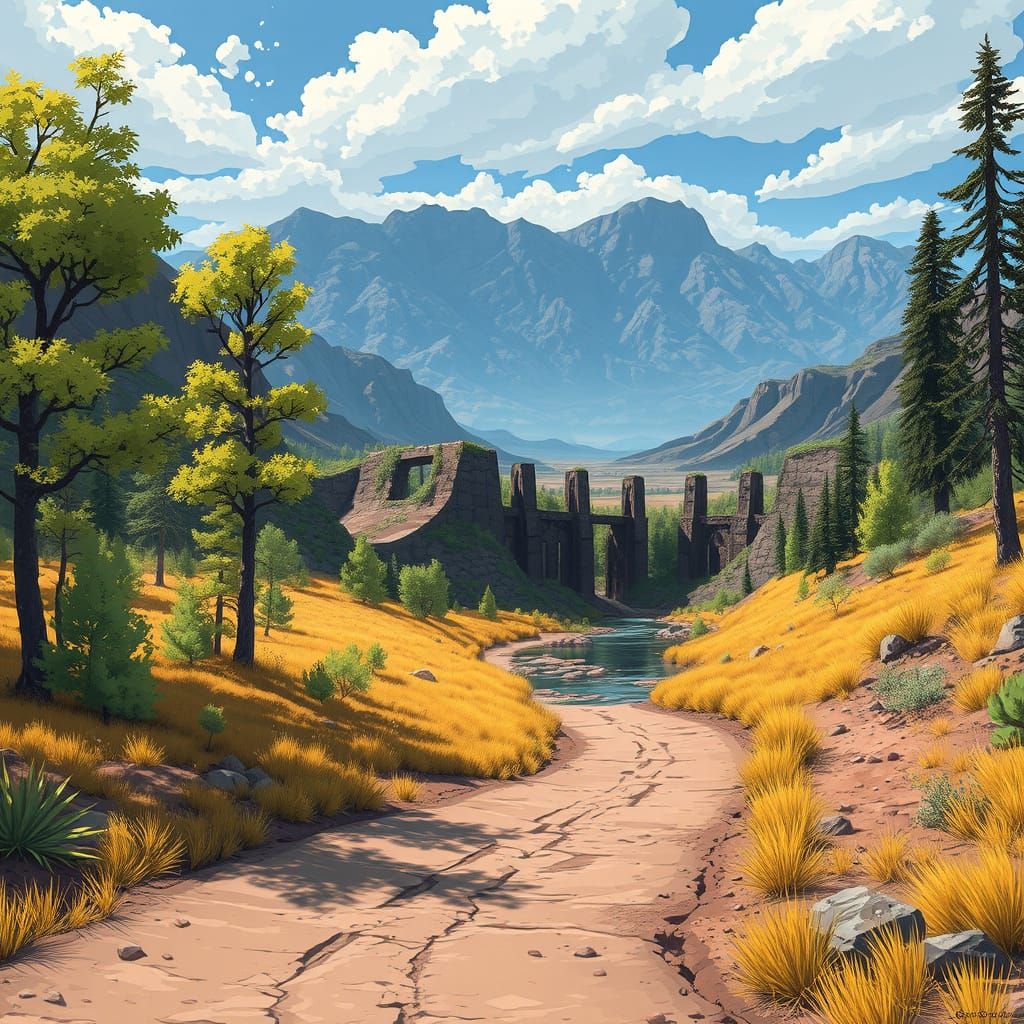 Eerily Serene Post-Apocalyptic Landscape in Anime Style