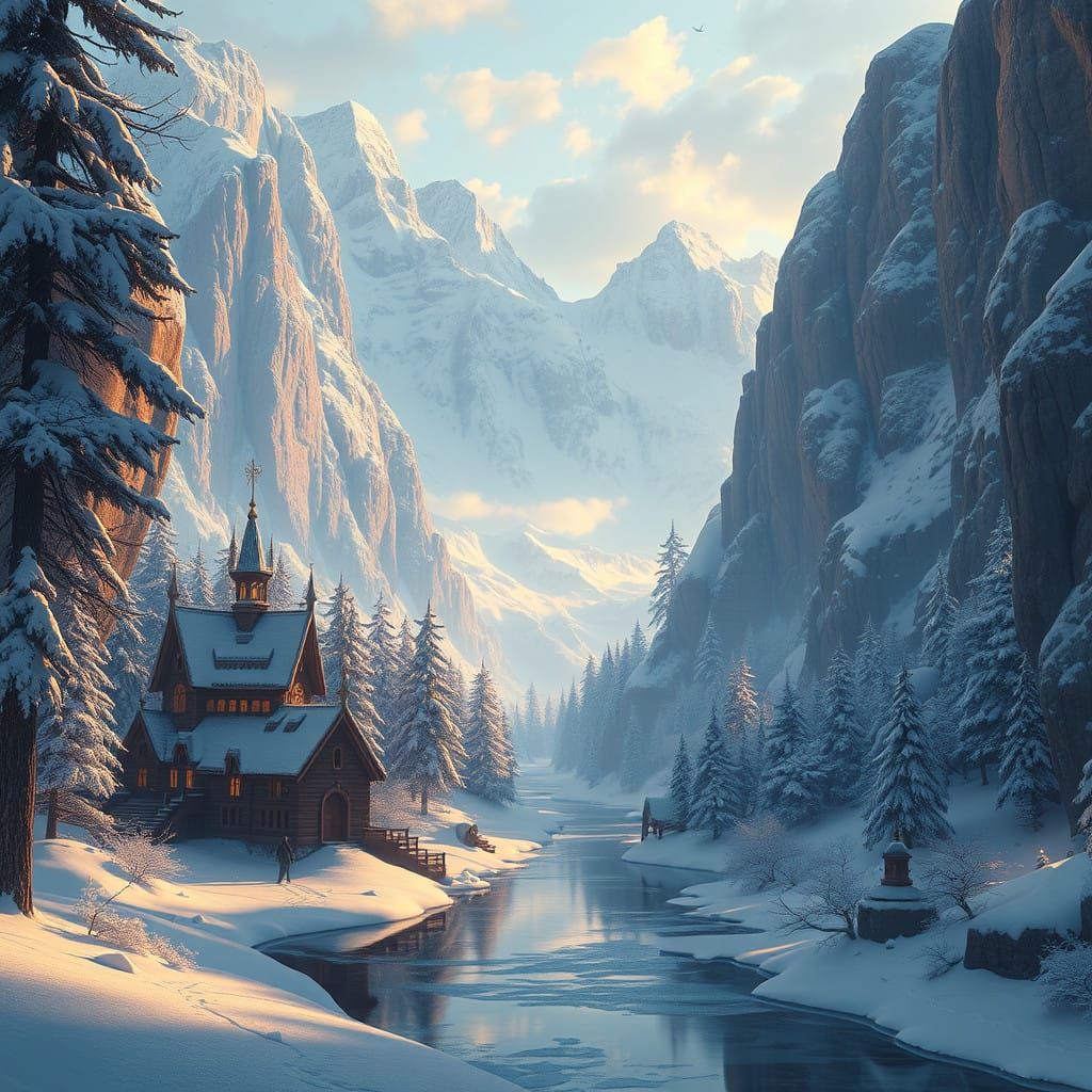 Vibrant Winter Wonderland in Cyberpunk Style