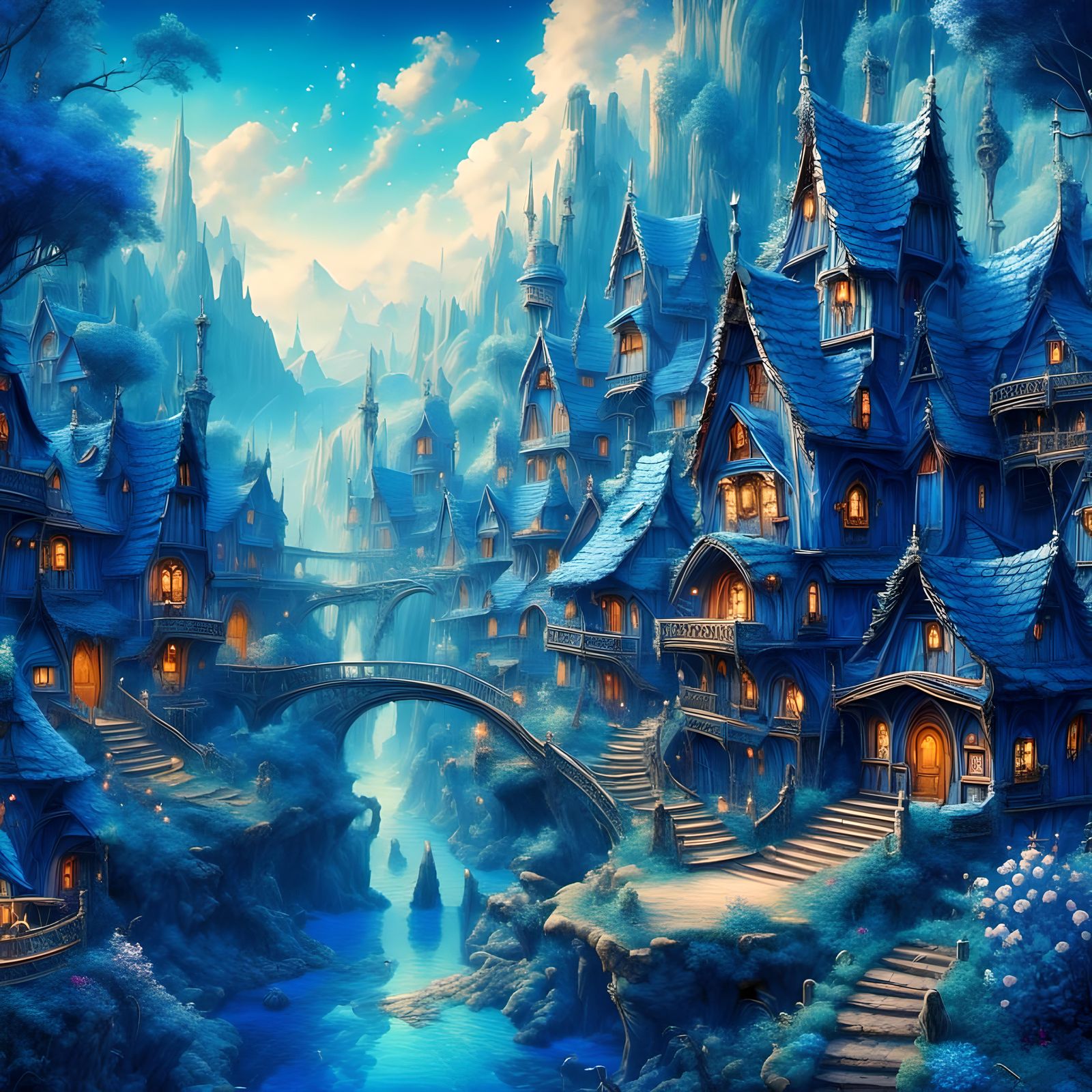 <lora:Dalle 3 lora 1:1.0> background cobalt blue fantasy vil...