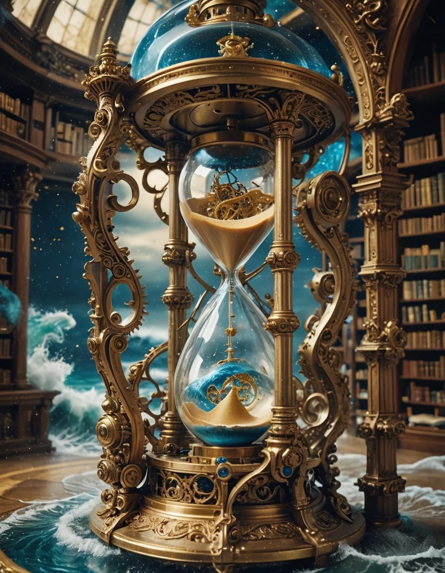 Ornate Hourglass with Galaxy and Ocean Interior