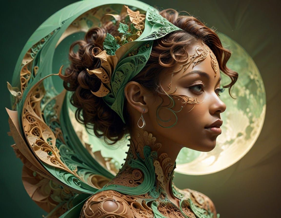 Fractal Woman Backlit by Moon: Digital Art