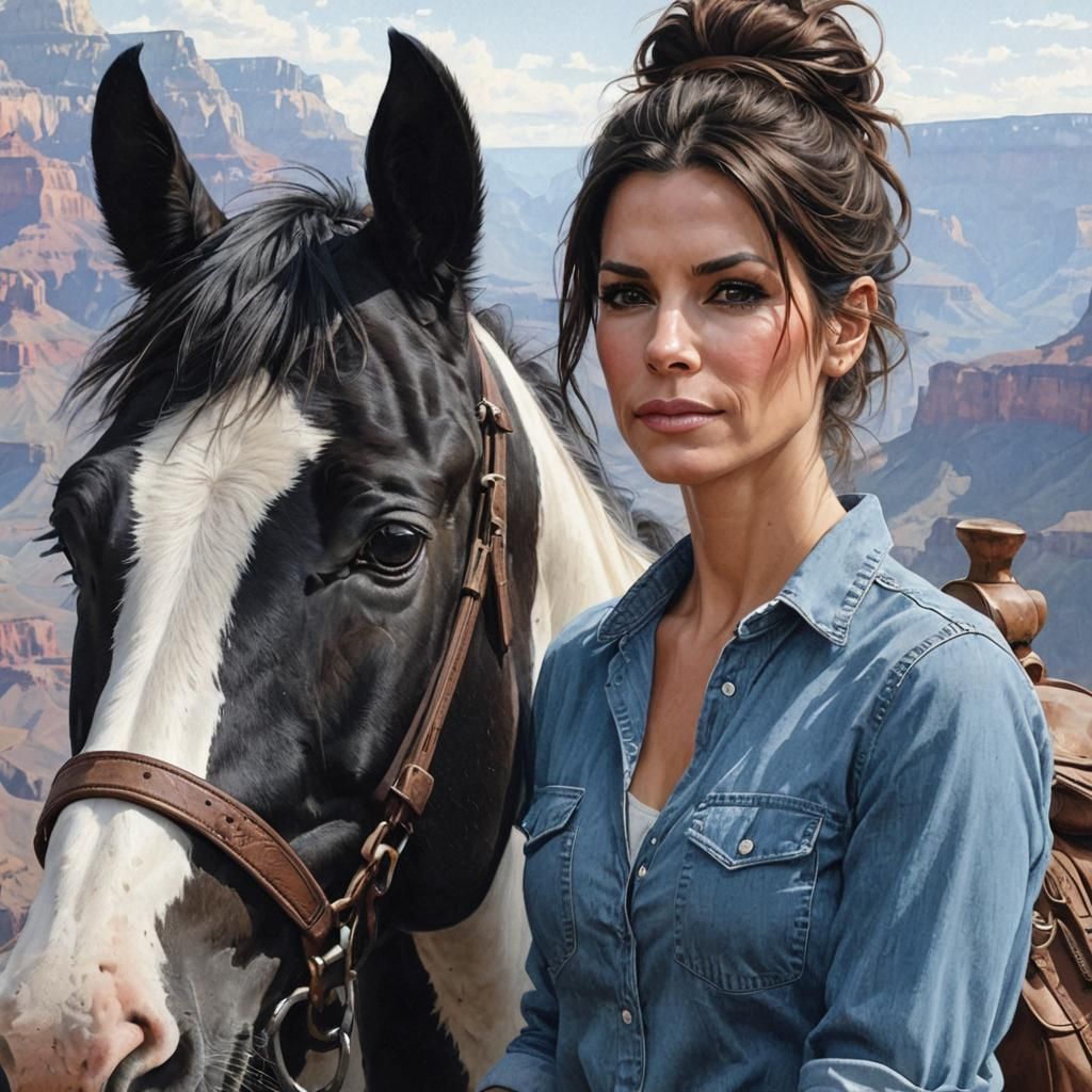 Sandra Bullock Rides a Pinto Horse in Grand Canyon