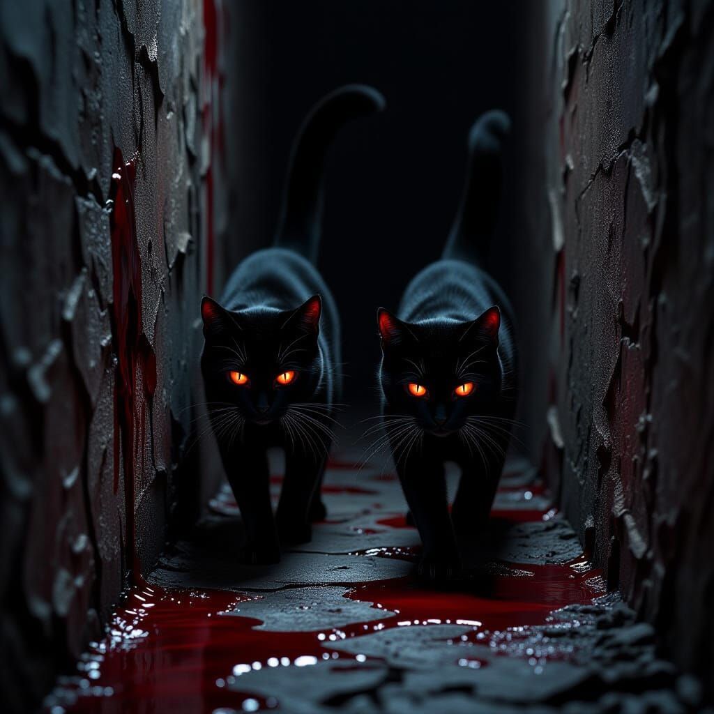Gothic Black Cats Emerge From Shadows With Glowing Eyes