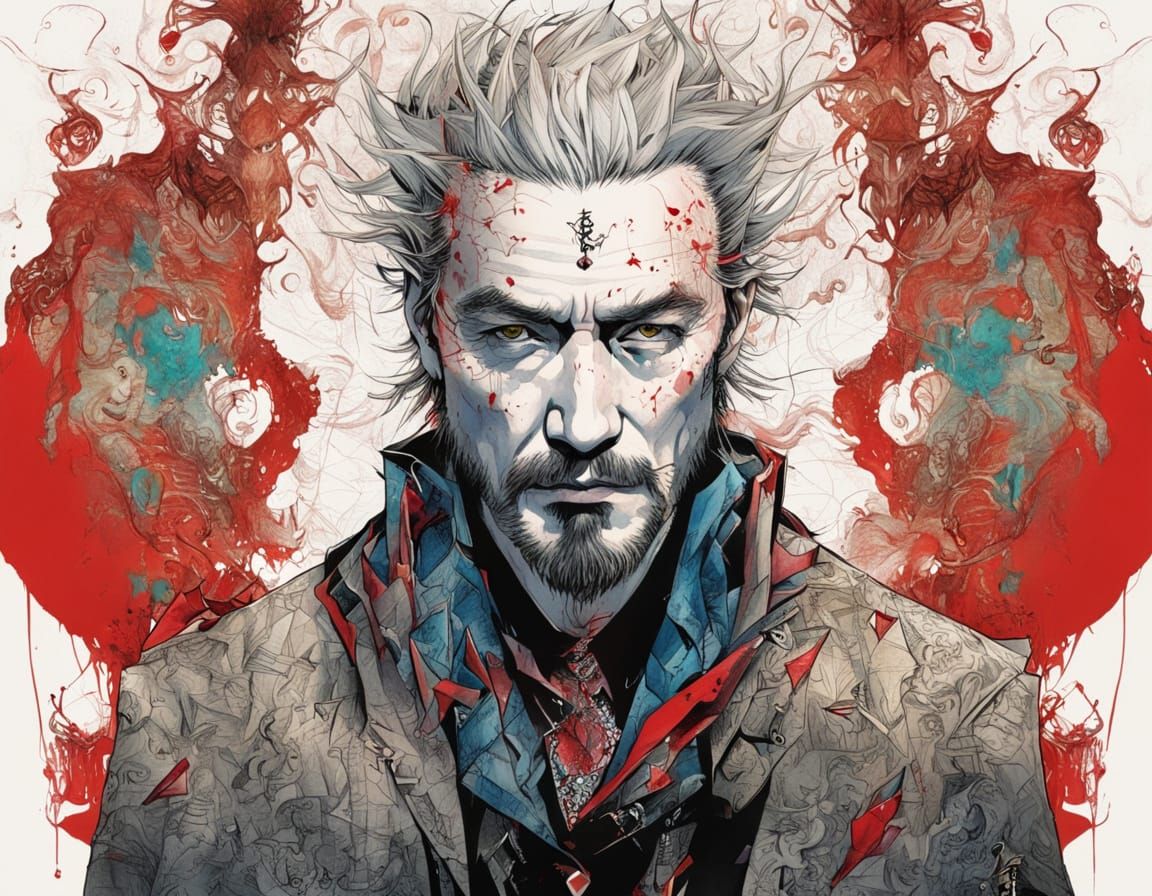 Mysterious Asian Magician with Bold Lines