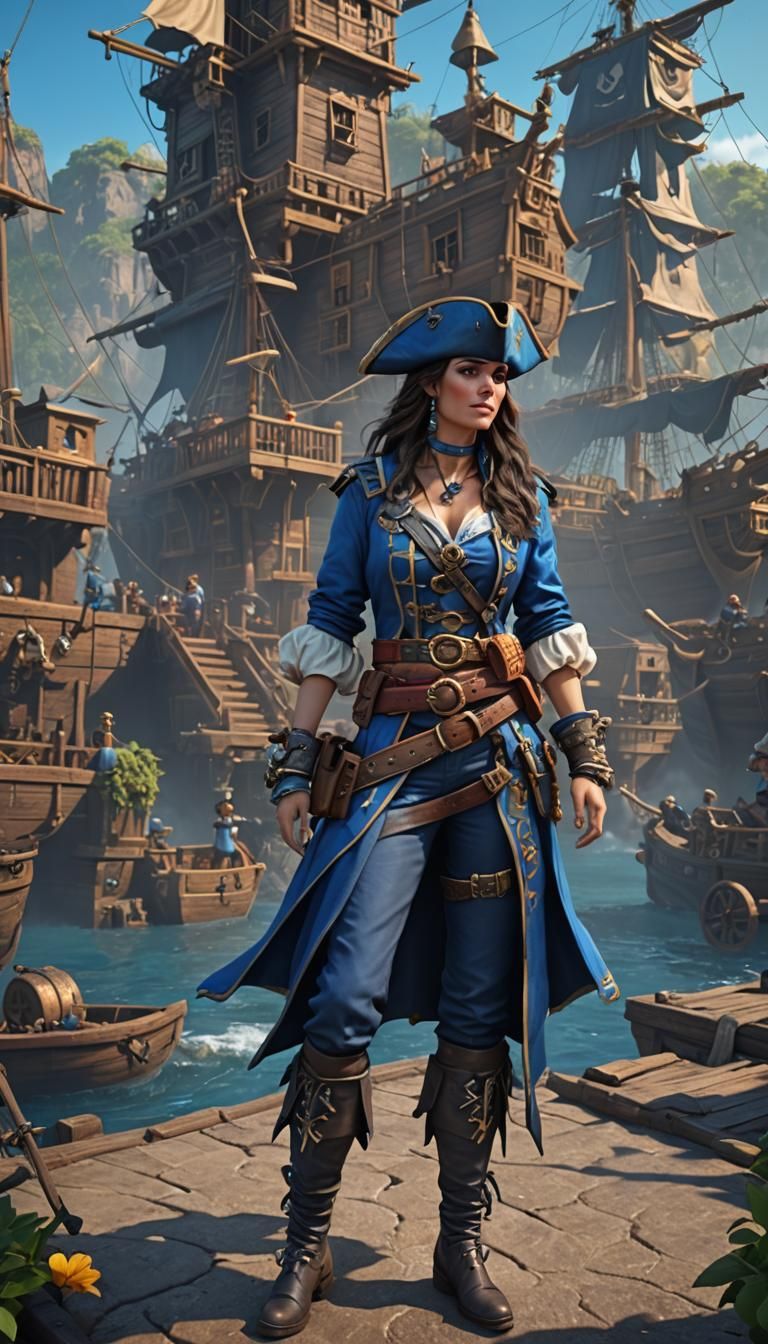 Brunette Female Pirate in Detailed Fantasy Art