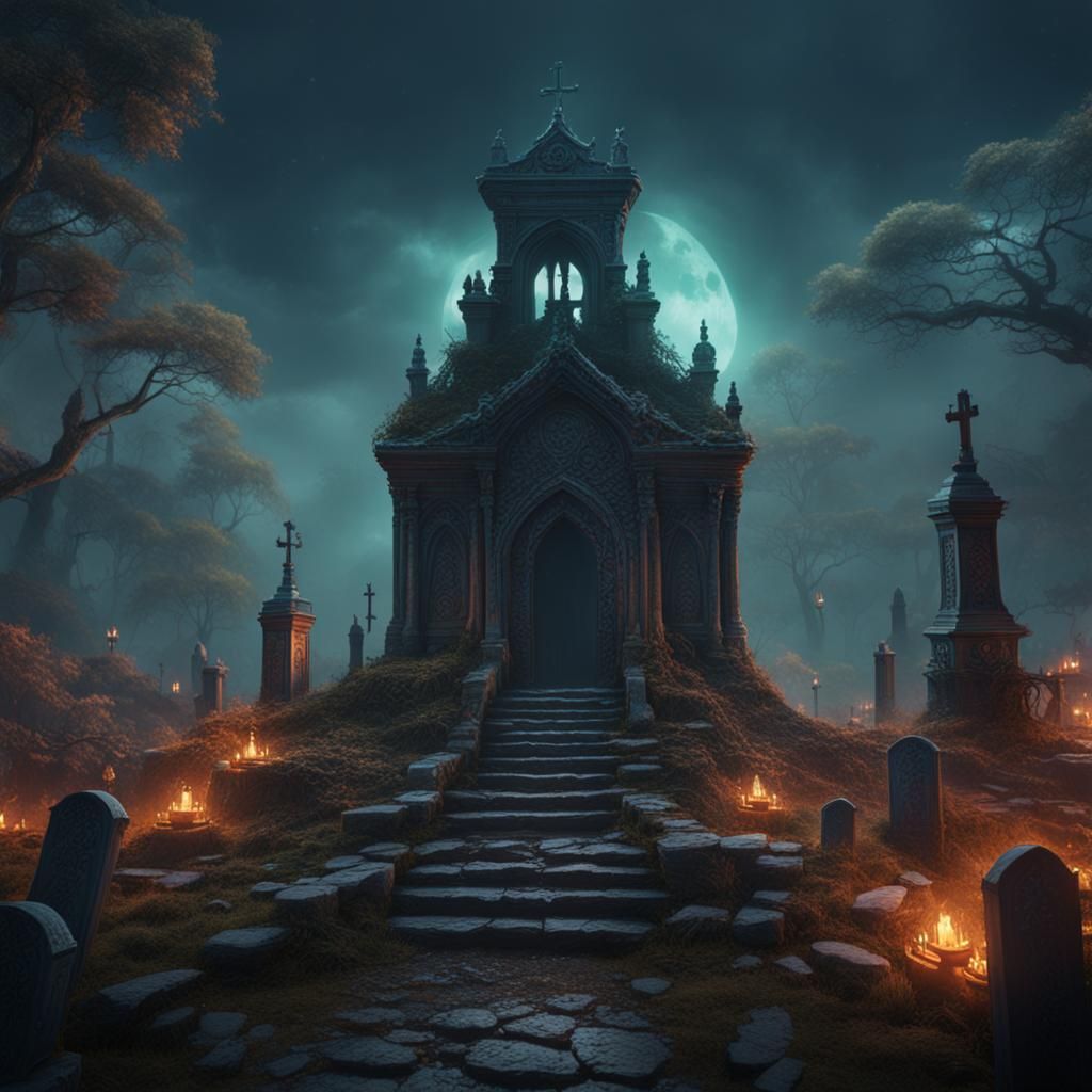 Ghostly Apparition in a Graveyard: Fantasy Concept Art