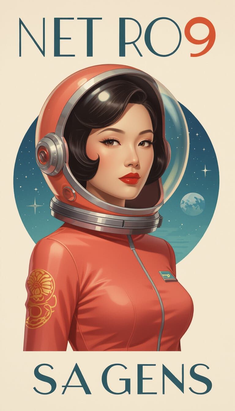 Retro-Futuristic Astronaut Woman on Alien Planet