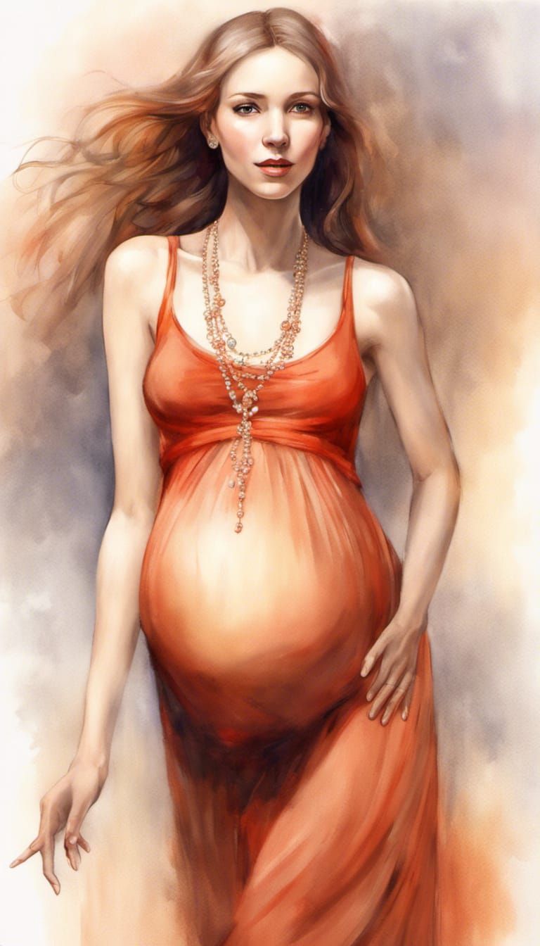 Joyful Pregnant Woman Dancing in Flowing Dress