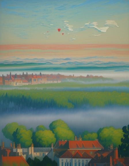 Neo-Expressionist Cityscape in Vibrant Colors and Whimsical ...